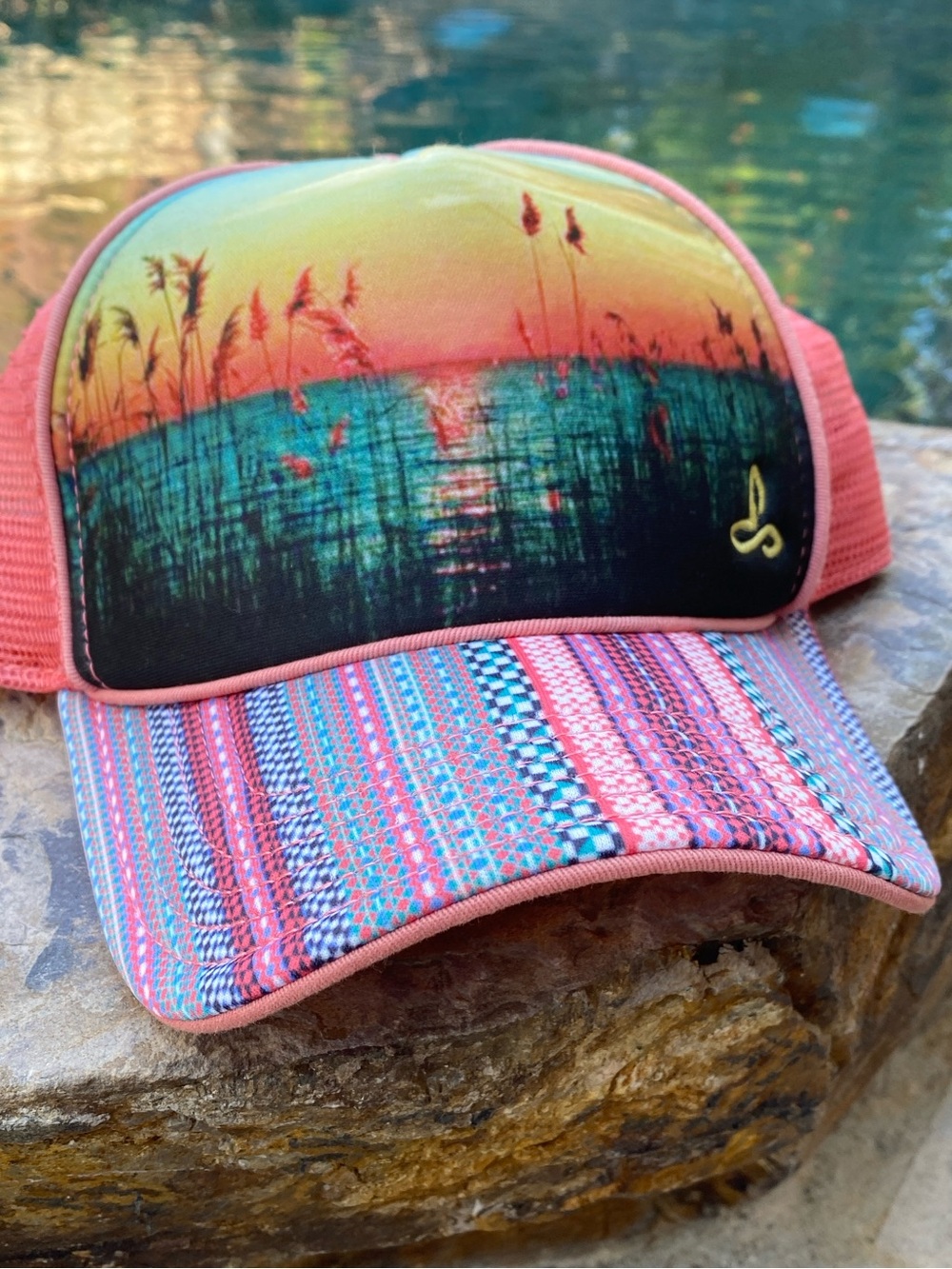Prana Coral Multicolor Sunset Trucker Hat